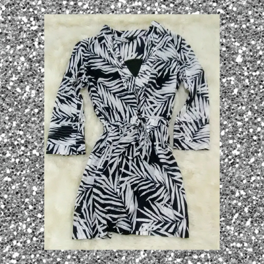 Blk/White Mini Dress w/ Drawstring Waistline